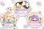  3girls alice_margatroid badge blonde_hair book button_badge candy_cane cookie cup food green_eyes hairband hat kirisame_marisa mnmktn moon multiple_girls patchouli_knowledge purple_hair ribbon shanghai_doll teacup touhou violet_eyes witch_hat yellow_eyes 
