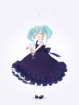  1girl closed_eyes copyright_name dress flower green_hair hatsune_miku highres open_mouth pantyhose robot shiro_mayu solo twintails vocaloid voice_(vocaloid) 