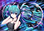  1girl absurdres floating_hair green_hair hatsune_miku headphones highres solo tattoo violet_eyes vocaloid zheyi_parker 