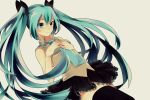  1girl green_eyes green_hair hands_on_own_chest hatsune_miku long_hair necktie skirt solo thighhighs twintails very_long_hair vocaloid 