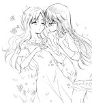  2girls blush closed_eyes couple dress flower glasses grass heartcatch_precure! incipient_kiss kurumi_momoka long_hair lying monochrome multiple_girls muumin on_back on_ground precure sleeping tsukikage_yuri yuri 