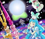  &gt;_&lt; 4girls angry arm_up blonde_hair blue_hair chypre_(heartcatch_precure!) coffret_(heartcatch_precure!) cure_blossom cure_marine cure_moonlight cure_sunshine energy_ball flower fuchi_(nightmare) grin hanasaki_tsubomi heartcatch_precure! kurumi_erika long_hair multiple_girls myoudouin_itsuki notebook panicking pink_hair ponytail potpourri_(heartcatch_precure!) precure purple_hair rose scared smile tsukikage_yuri twintails 