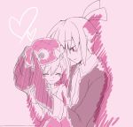  1boy 1girl amitie blush closed_eyes couple hand_on_another&#039;s_cheek hand_on_another&#039;s_face hat heart hetero komeichou-69 monochrome pink puyopuyo puyopuyo_fever shirt short_hair sig size_difference sketch smile 