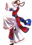  absurdres baggy_pants bare_shoulders bell braid brown_eyes brown_hair chinese_clothes hair_bell hair_ornament hair_rings highres king_of_fighters li_xiangfei pants sash slippers snk solo twin_braids white_background 