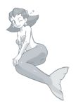  1girl ;) ass bikini_top bottomless breasts earrings female fish_tail hairband jewelry mermaid minerva_(artist) monochrome monster_girl rockman rockman_dash shell shell_bikini short_hair small_breasts solo tron_bonne underboob wink 