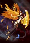  1girl asymmetrical_wings bare_shoulders blush boots bow breasts brown_hair choker cleavage dizzy feathers guilty_gear hair_bow highres large_breasts long_hair navel necro open_mouth red_eyes ribbon skull solo tail tail_ribbon thigh-highs twintails under_boob wings 