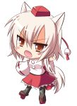  &gt;:( 1girl angry animal_ears aria. blush chibi detached_sleeves hat highres inubashiri_momiji open_mouth red_eyes short_hair simple_background skirt solo tail tokin_hat touhou waving white_background white_hair wolf_ears wolf_tail 
