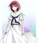  1girl belt dress kenao miyanaga_teru neckerchief red_eyes redhead saki school_uniform serafuku short_hair solo standing white_dress 