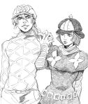  1boy 1girl bud_(korovsme) diego_brando graphite_(medium) hat hot_pants_(sbr) jojo_no_kimyou_na_bouken monochrome steel_ball_run traditional_media 