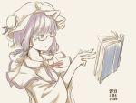  1girl book dated glasses hat kawashina_(momen_silicon) patchouli_knowledge purple_hair simple_background solo touhou violet_eyes 