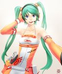 1girl blue_eyes elbow_gloves gloves goodsmile_company green_hair hatsune_miku headset kyousakee long_hair solo tools twintails vocaloid wrench 