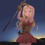  1girl blonde_hair blue_eyes gloves long_hair meow_(nekodenki) original solo sword weapon 
