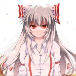  1girl bust fujiwara_no_mokou hair_ribbon kotaka light_smile long_hair looking_at_viewer red_eyes ribbon silver_hair touhou 