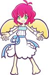  1girl barefoot dress green_eyes harpy_(puyopuyo) kawamochi_(mocchii) madou_monogatari official_style outstretched_arms pink_hair puyopuyo puyopuyo_fever short_hair smile solo spread_arms white_background white_dress wings 