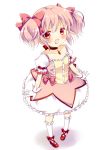  1girl choker gloves hair_ribbon kaname_madoka mahou_shoujo_madoka_magica open_mouth otoneha pink_eyes pink_hair ribbon short_hair smile solo soul_gem twintails 