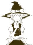  1girl braid flat_chest hat kawashina_(momen_silicon) kirisame_marisa monochrome simple_background solo touhou white_background witch_hat 