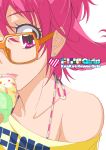  1girl aida_mana bare_shoulders bespectacled bust cover cover_page dokidoki!_precure doujin_cover earrings eating food glasses ice_cream jewelry mahkn pink_eyes pink_hair precure short_hair solo 