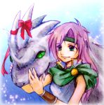  1girl dragon faris_scherwiz final_fantasy final_fantasy_v friends green_eyes horn_ribbon horns purple_hair ribbon syldra torino 