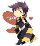  1boy atsumi-sama chibi green_eyes jojo_no_kimyou_na_bouken joseph_joestar_(young) purple_hair scarf solo striped striped_scarf 