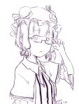  1girl alternate_hair_length alternate_hairstyle dated glasses hat kawashina_(momen_silicon) looking_at_viewer monochrome patchouli_knowledge short_hair simple_background solo touhou white_background 