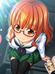  chozuru darjeeling girls_und_panzer glasses long_hair magazine multiple_girls orange_eyes orange_hair school_uniform serafuku sitting takebe_saori thighhighs 