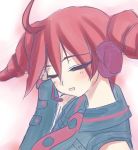  1girl ahoge bad_id bust closed_eyes detached_sleeves drill_hair hand_on_ear headset kasane_teto long_hair nakano_itsuka open_mouth redhead rough smile solo twin_drills twintails utau 