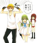  1boy 2girls earrings enkidu_(fate/strange_fake) fate/extra fate/strange_fake fate/zero fate_(series) female_protagonist_(fate/extra) gilgamesh headband jewelry multiple_girls riku_(odd) sensha_otoko tank_top 