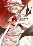  1girl bat bat_wings bow brooch hat hat_ribbon jewelry kozou_(soumuden) letter love_letter puffy_sleeves red_eyes remilia_scarlet ribbon sash shirt short_sleeves silver_hair skirt skirt_set solo touhou wings 