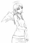  1girl angel_wings cigarette haibane_renmei halo highres long_hair monochrome naotan reki wings 