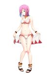  1girl adapted_costume anklet bikini bracelet breasts cleavage final_fantasy final_fantasy_v green_eyes high_heels highres jewelry lenna_charlotte_tycoon lowleg lowleg_bikini marco_rosso midriff necklace pink_hair sandals shoes short_hair solo swimsuit towel white_mage 