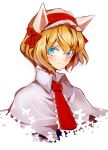  1girl alice_margatroid animal_ears blonde_hair blue_eyes blush bow butterfly capelet cat_ears hair_bow hairband kemonomimi_mode kozou_(soumuden) looking_at_viewer necktie short_hair simple_background solo touhou white_background 