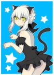  1girl animal_ears cat_ears cat_tail dress fate/stay_night fate_(series) kemonomimi_mode paw_pose saber saber_alter sakurako_(moutan) solo star tail white_hair yellow_eyes 