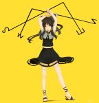  1girl bow cosplay hair_bow hair_tubes hakurei_reimu kawashina_(momen_silicon) long_hair nazrin nazrin_(cosplay) simple_background skirt solo touhou yellow_background 