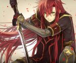  1boy asch gloves green_eyes long_hair male redhead sanae_(artist) solo surcoat sword tales_of_(series) tales_of_the_abyss weapon 