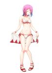  1girl adapted_costume bikini blush breasts cleavage closed_eyes final_fantasy final_fantasy_v high_heels highres jewelry lenna_charlotte_tycoon lowleg lowleg_bikini marco_rosso midriff necklace pink_hair sandals shoes short_hair smile solo swimsuit towel white_mage wrist_cuffs 