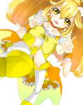  1girl blonde_hair boots byakuro_p choker cure_peace double_v dress highres kise_yayoi long_hair magical_girl open_mouth ponytail precure skirt smile_precure! solo tears tiara v wrist_cuffs yellow_dress yellow_eyes 