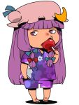  1girl candy_apple crescent eating food hat japanese_clothes kimono long_hair onikobe_rin patchouli_knowledge purple_hair solo touhou violet_eyes yukata 