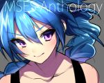  1boy androgynous blue_hair bust collarbone face inazuma_eleven inazuma_eleven_(series) long_hair male mataro mistorene_callus rough simple_background solo trap violet_eyes 