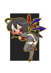  1girl angry asymmetrical_wings black_hair black_legwear blush dress houjuu_nue red_eyes short_hair solo thigh-highs touhou wings zannen_na_hito 