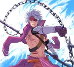  1boy anchor blue_eyes chain chousokabe_motochika_(sengoku_basara) eyepatch nanasi69 scar sengoku_basara solo weapon white_hair 