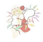  1girl absurdres ascot blonde_hair flandre_scarlet highres kawashina_(momen_silicon) looking_at_viewer open_mouth red_eyes simple_background smile solo touhou white_background wings 