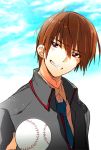  1boy ashida_yuri baseball brown_hair grin little_busters!! male natsume_kyousuke red_eyes school_uniform short_hair smile 
