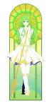  1boy art_nouveau barefoot enkidu_(fate/strange_fake) fate/strange_fake fate_(series) green_eyes green_hair highres long_hair polearm riku_(odd) solo spear weapon 