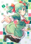  1girl green_eyes green_hair highres hyuuga_azuri original short_twintails solo thighhighs twintails wink 