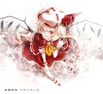  1girl adapted_costume ascot blonde_hair capelet fang flandre_scarlet hat hat_ribbon kozou_(soumuden) long_sleeves open_mouth red_eyes ribbon sash shirt side_ponytail skirt skirt_set smile solo touhou vest wings 