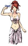  1girl breasts cleavage drawfag front-tie_bikini halter_top halterneck headshot kirijou_mitsuru navel persona persona_3 redhead sarong updo water_gun 