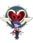  1girl bare_shoulders blue_hair hair_over_one_eye heart leviathan_(skullgirls) logo looking_up magicbunnyart no_pupils ponytail red_eyes signature skullgirls smile squigly_(skullgirls) standing stitched_mouth stitches transparent_background yellow_eyes zombie 