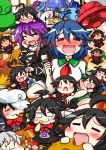  6+girls ahoge asymmetrical_wings black_hair black_legwear blue_hair blush chibi hat hijiri_byakuren houjuu_nue multiple_girls murasa_minamitsu purple_hair rindou_(p41neko) sailor_collar sailor_hat saliva touhou ufo wings 