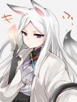  animal_ears hoshihuri long_hair looking_at_viewer silver_hair simple_background solo summon_night summon_night_5 tail violet_eyes 