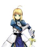  1girl :t ahoge armor armored_dress blonde_hair dress excalibur fate/stay_night fate_(series) gauntlets green_eyes maccyman pout puffy_cheeks saber solo tears 